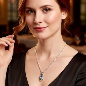 Blue Topaz & Peridot 925 Sterling Silver with 18k Gold Accent Necklace